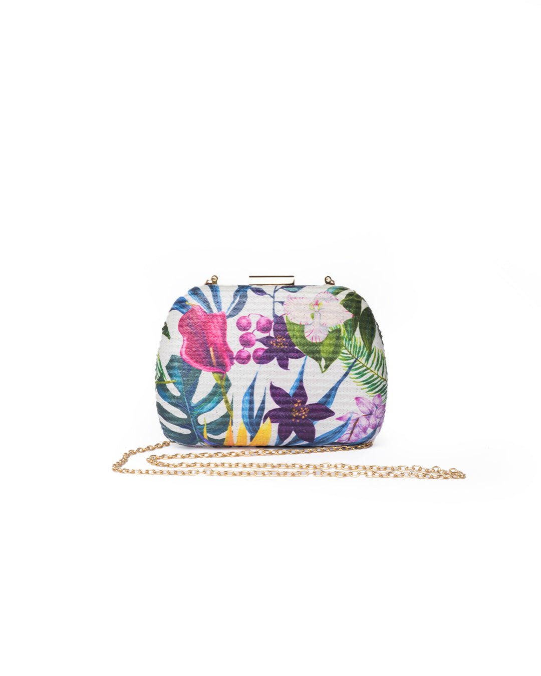 Borsa clutch con stampa floreale su fondo bianco - Mya Accessories