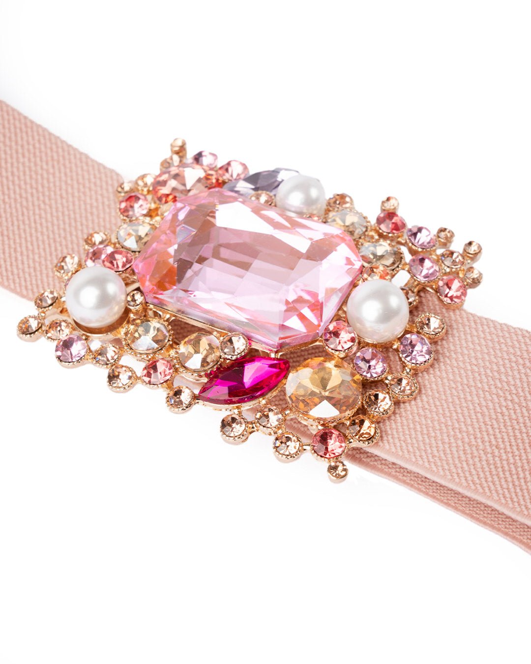 Cintura elastica con medaglione rettangolare di pietre in resina rosa - Mya Accessories