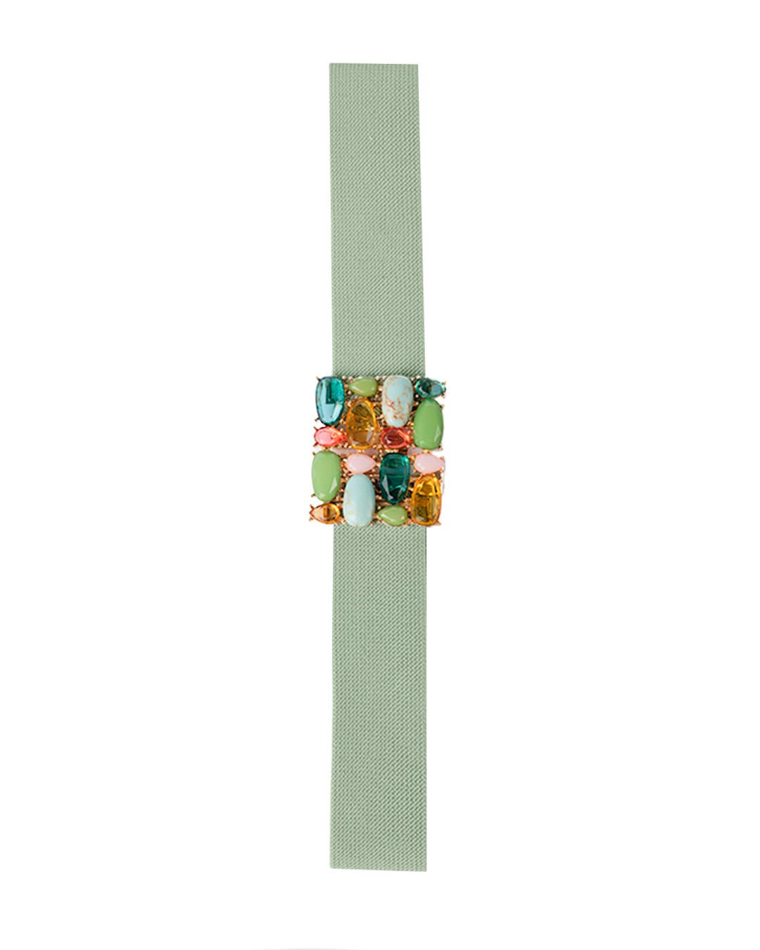 Cintura elastica verde con medaglione rettangolare di pietre in resina multicolore - Mya Accessories
