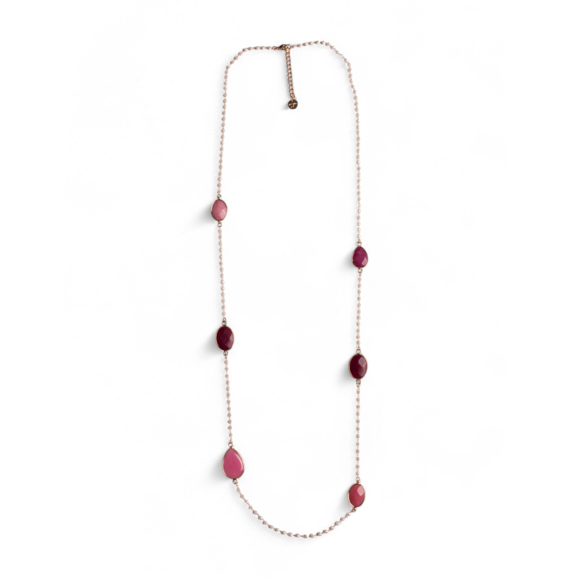 Collana lunga con micro cristalli in vetro e pietre dure a goccia rosa - Mya Accessories