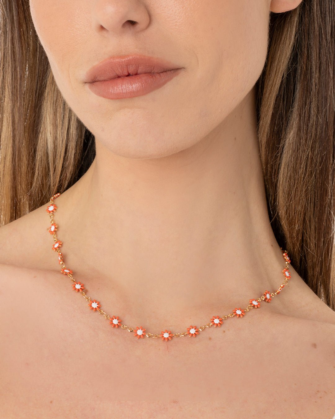 Collana girocollo con margherite arancio - Mya Accessories