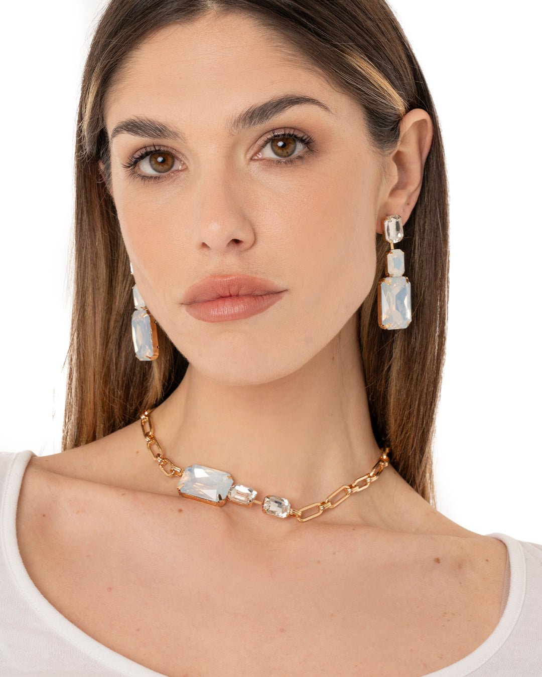 Collana girocollo a catena con inserti in vetro crystal - Mya Accessories