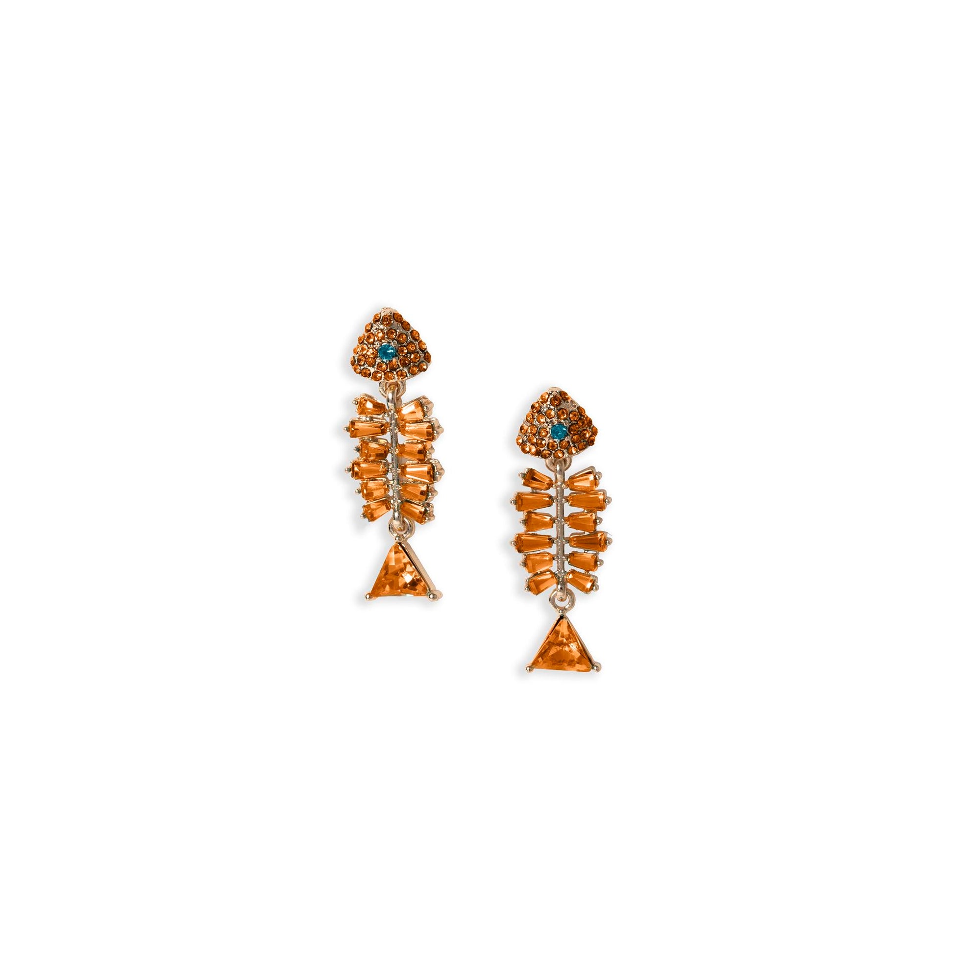 Orecchini pendenti a lisca di pesce con pietre in vetro arancio