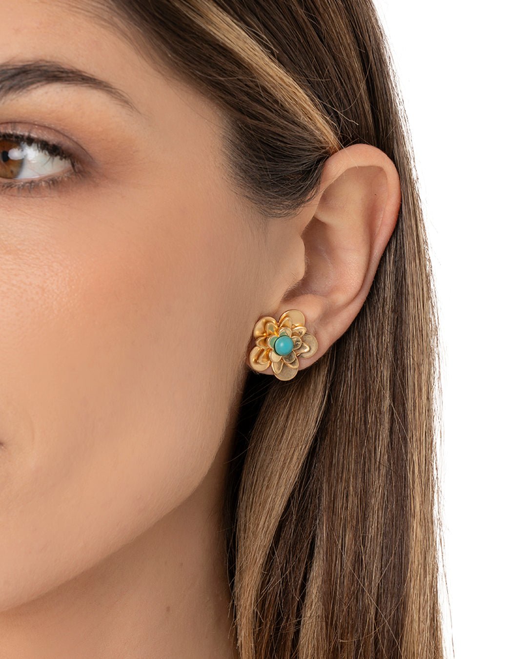 Orecchini a forma di fiore con pietra turchese - Mya Accessories
