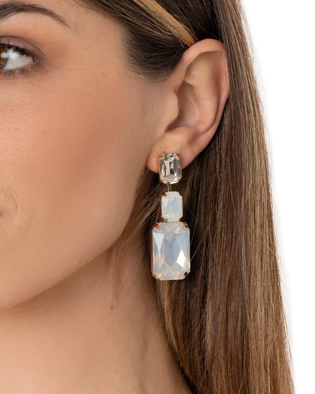 Orecchini pendenti con tre pietre in vetro tono crystal - Mya Accessories