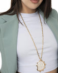 Collana lunga a catena con pendente a conchiglia in acrilico tono beige - Mya Accessories