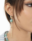 Orecchini pendenti con perla di fiume turchese, stella marina e catene - Mya Accessories