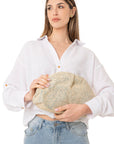 Borsa clutch tessuto in paglia beige con fondo blu - Mya Accessories
