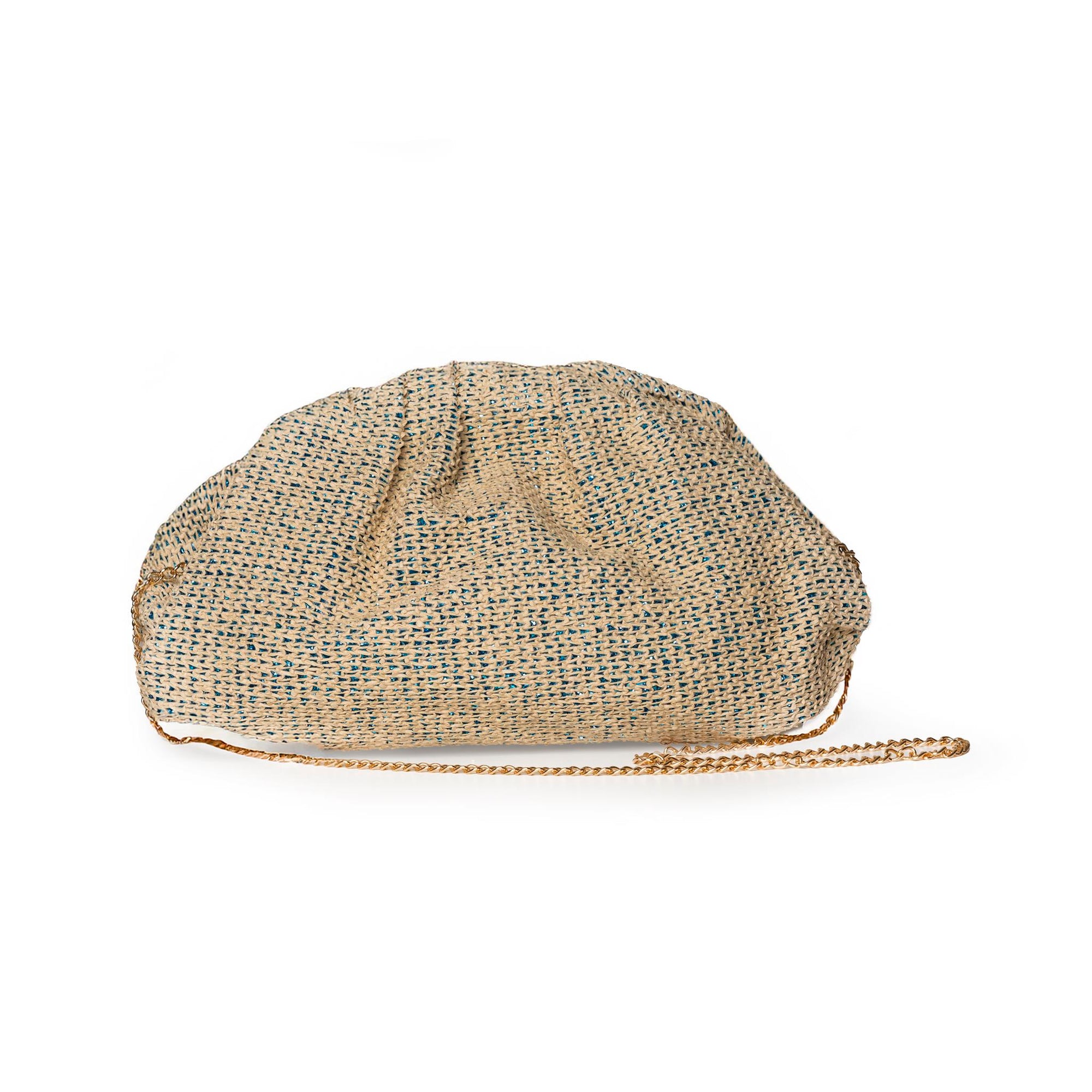 Borsa clutch tessuto in paglia beige con fondo blu - Mya Accessories