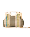 Borsa con manico in legno, texture tono verde - Mya Accessories