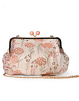 Borsa clutch clic clac con fondo beige e texture a fiori rosa - Mya Accessories