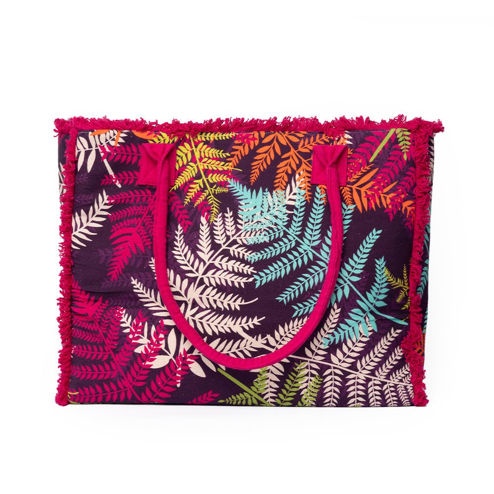 Borsa mare in cotone con stampa a foglie multicolore - Mya Accessories