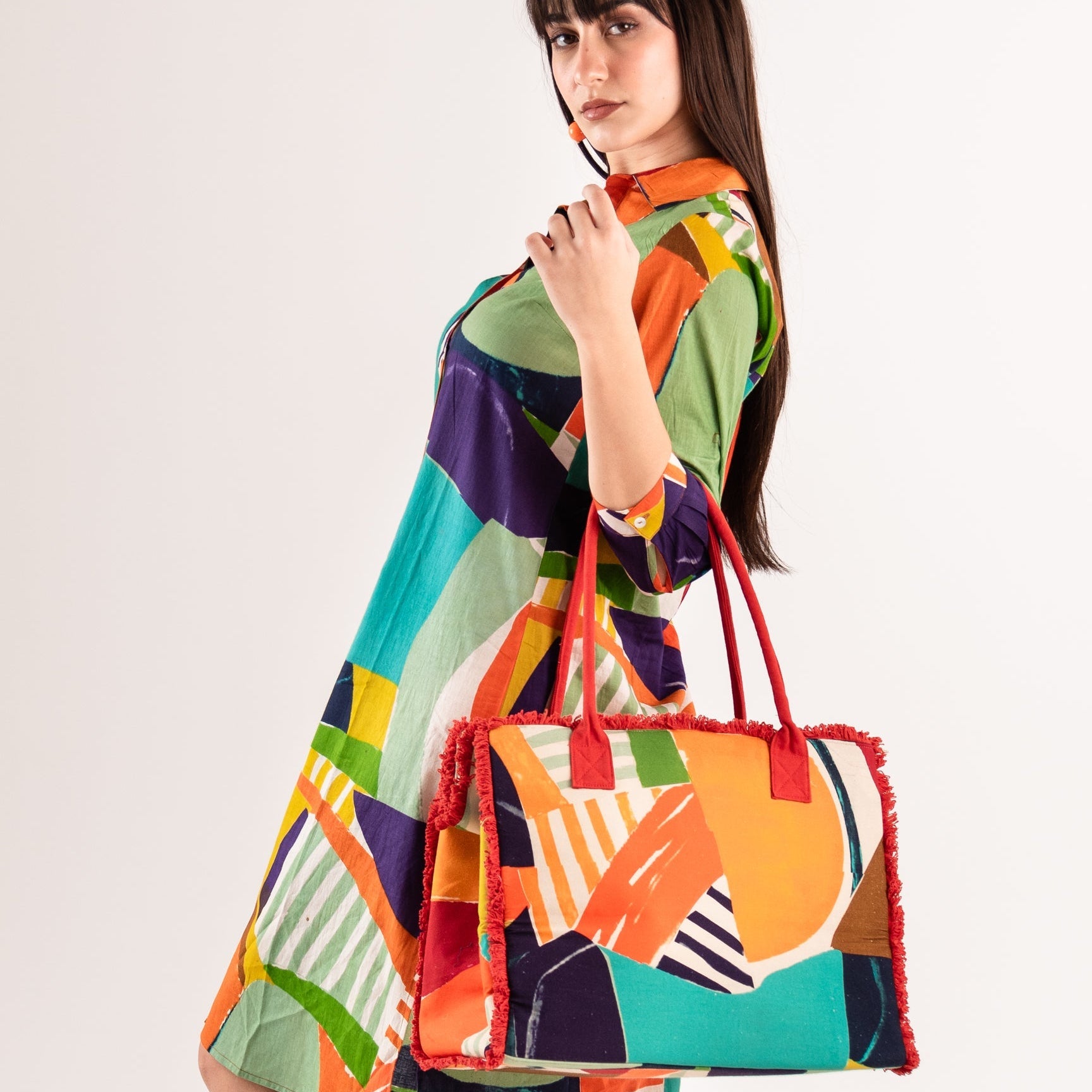 Borsa mare in cotone con stampa multicolore - Mya Accessories