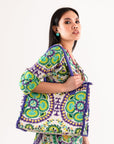 Borsa mare in cotone con stampa a fiori viola e verde - Mya Accessories