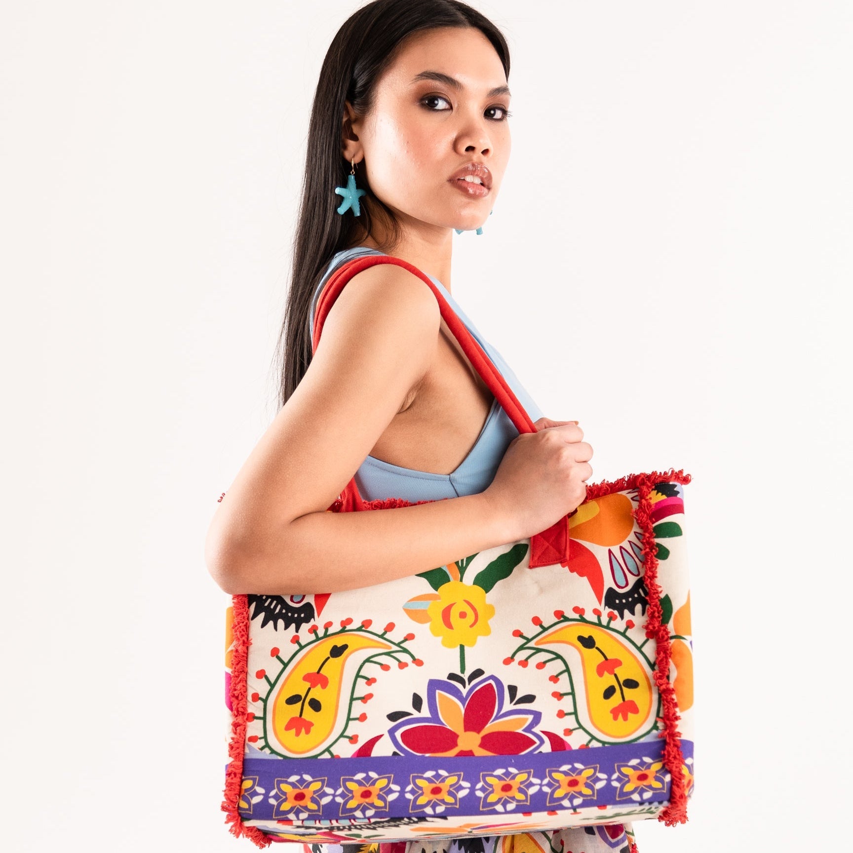 Borsa mare in cotone con stampa multicolore - Mya Accessories