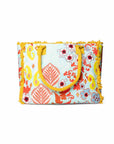 Borsa mare in cotone con stampa astratta a fiori gialla e celeste - Mya Accessories