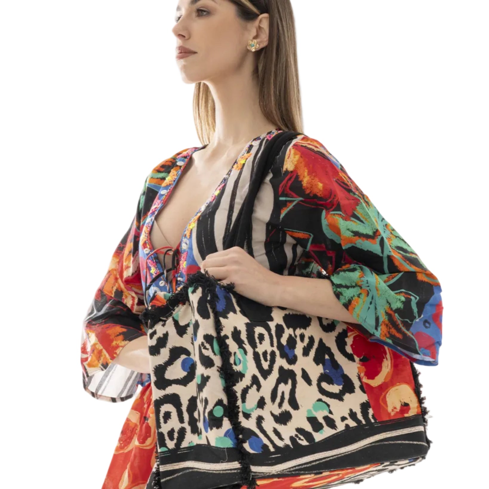 Borsa mare in cotone con stampa animalier multicolore - Mya Accessories