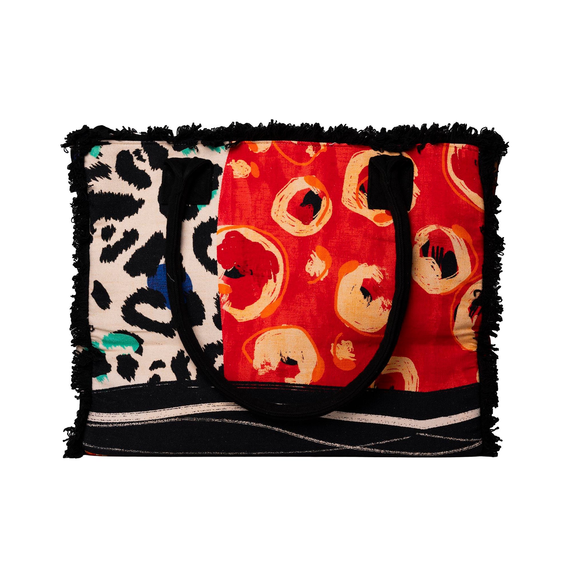Borsa mare in cotone con stampa animalier multicolore - Mya Accessories
