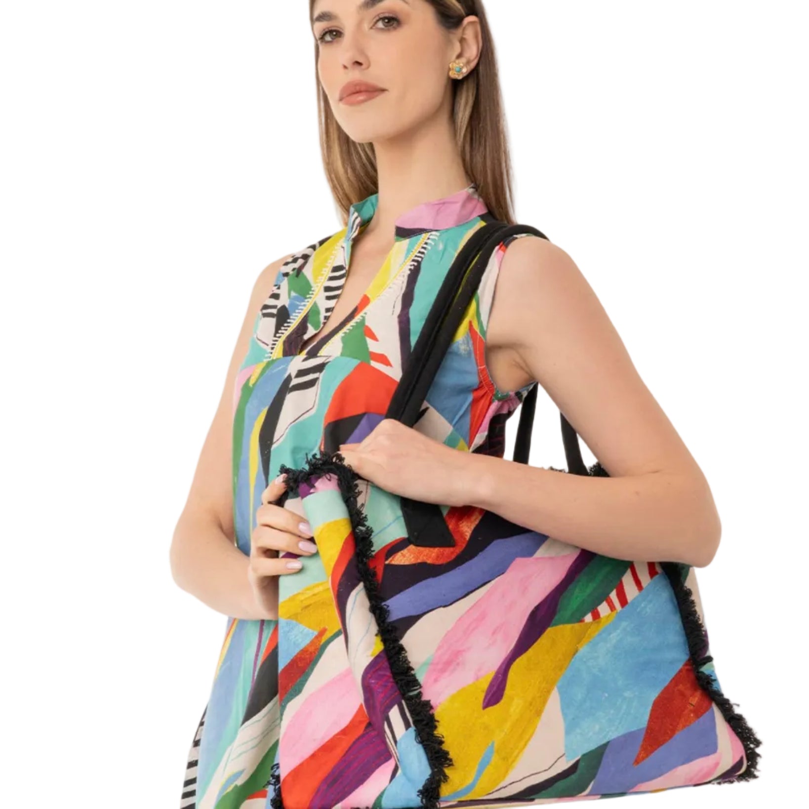 Borsa mare in cotone con stampa multicolore - Mya Accessories