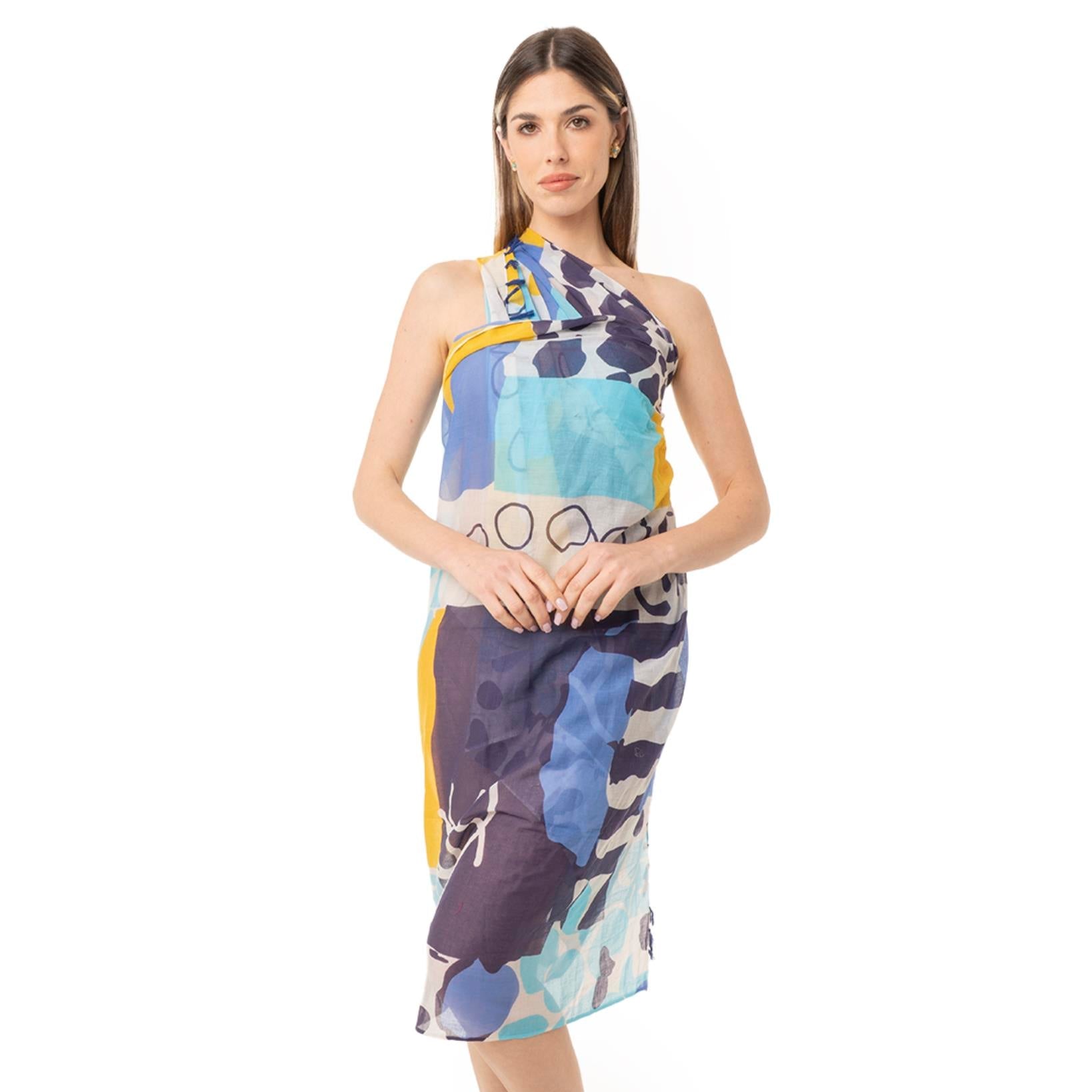 Pareo in cotone con texture marina tono blu - Mya Accessories