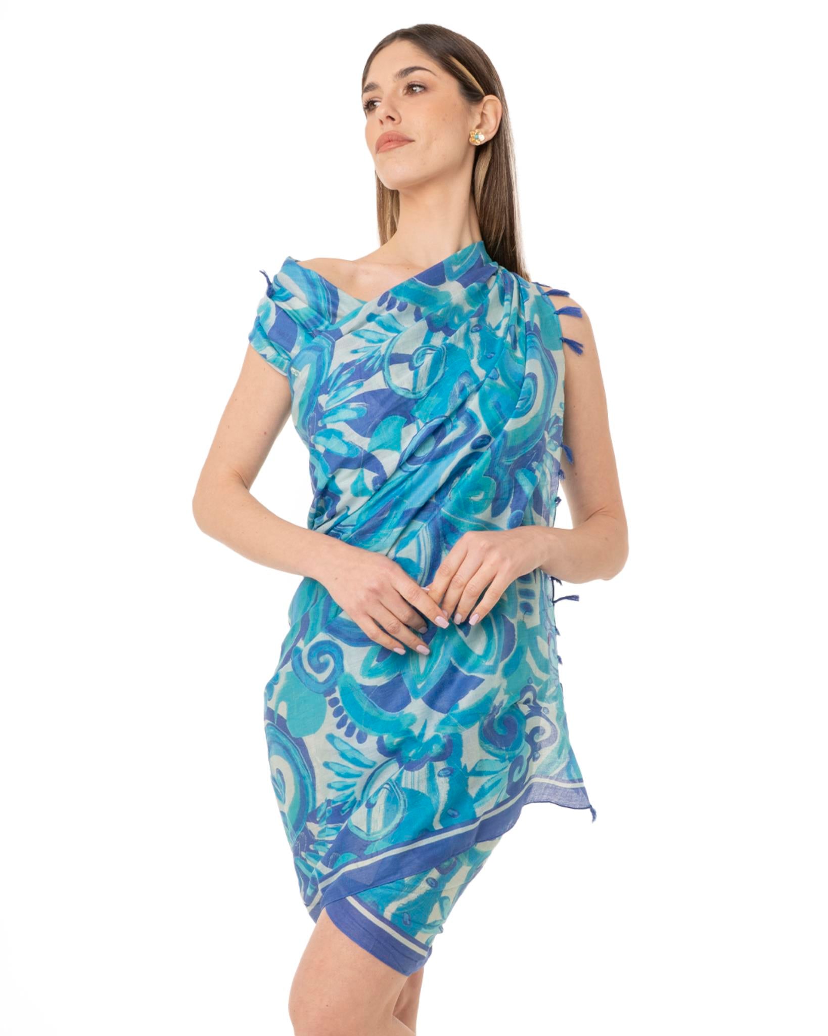 Pareo in cotone con fantasia tono turchese - Mya Accessories