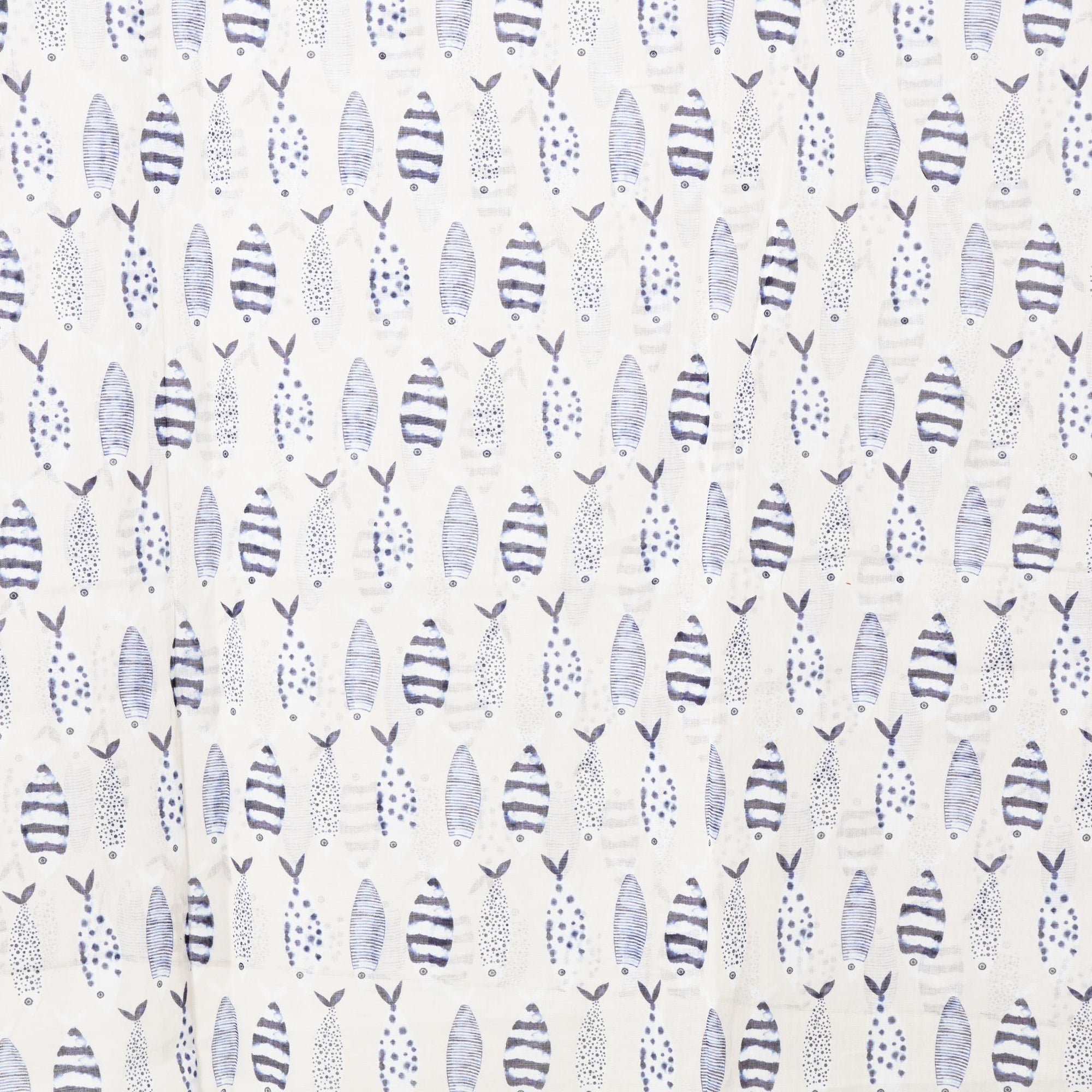 Pareo in cotone fondo bianco con stampa a pesciolini blu - Mya Accessories