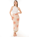Pareo in cotone con stampa a mano texture circolare, tono beige - Mya Accessories