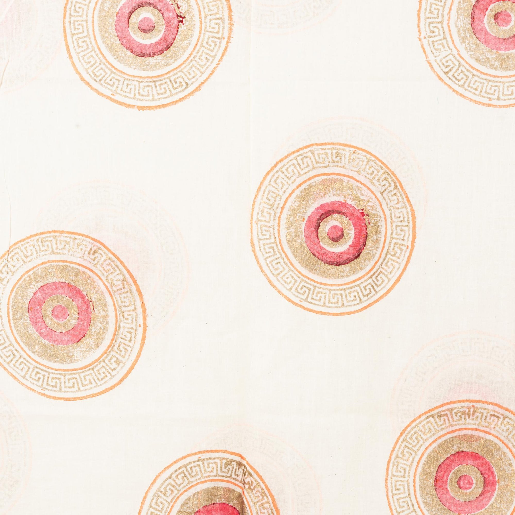 Pareo in cotone con stampa a mano texture circolare, tono beige - Mya Accessories