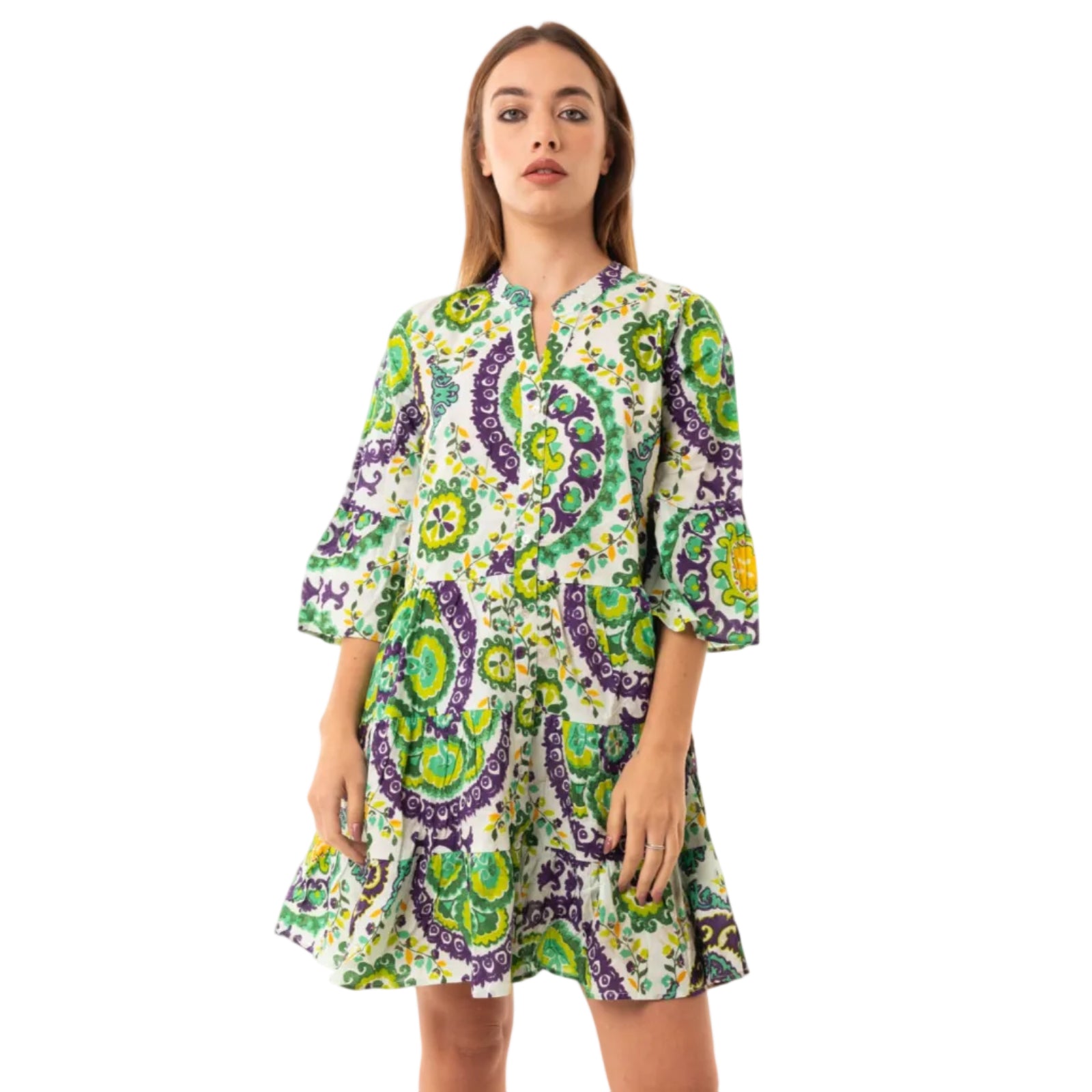 Vestito corto con stampa viola e verde - Mya Accessories