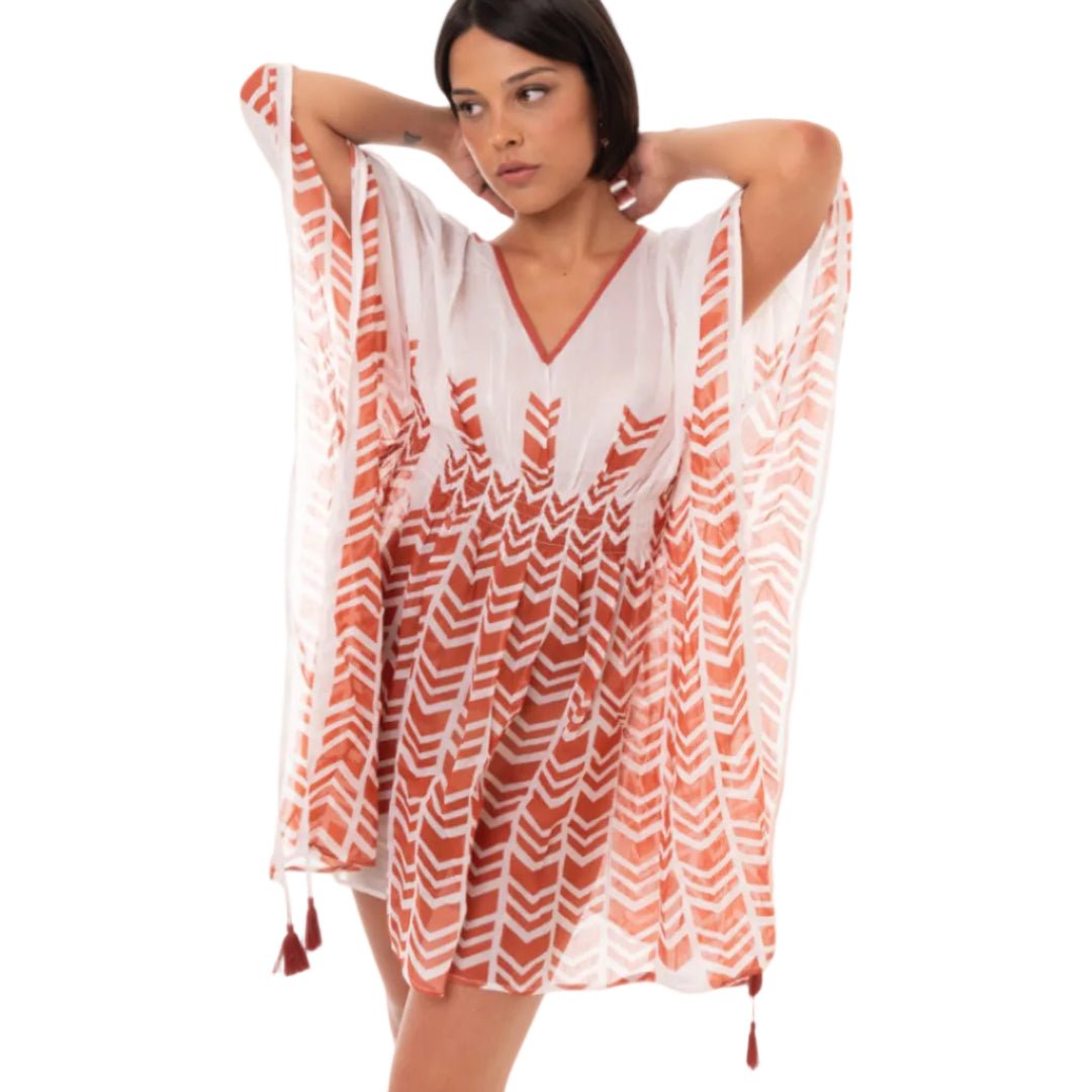 Vestito/copricostume in cotone con stampa bianca e ruggine - Mya Accessories