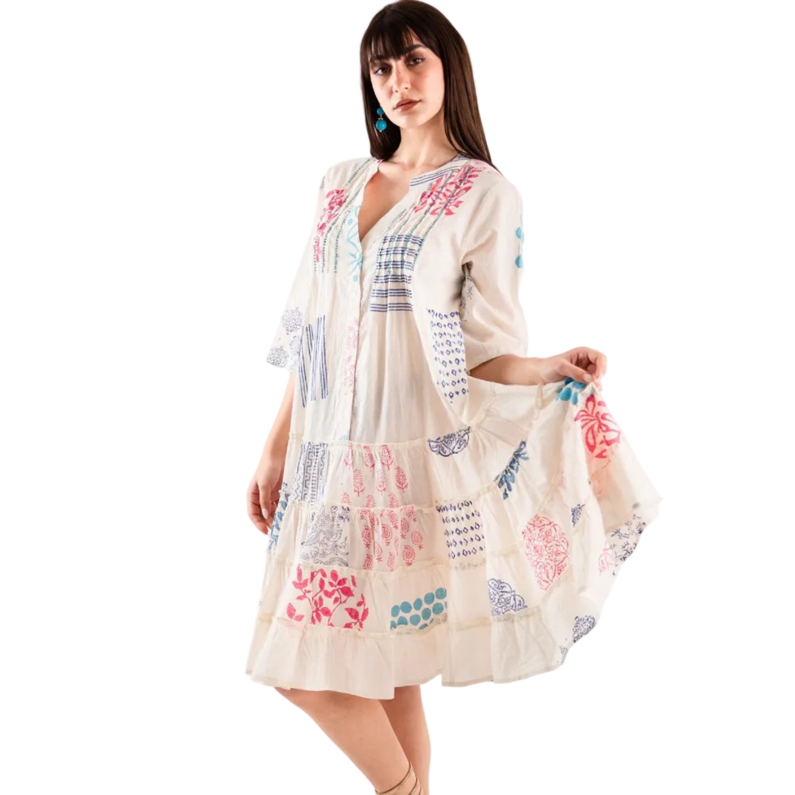Vestito in cotone bianco corto con stampa multi - Mya Accessories