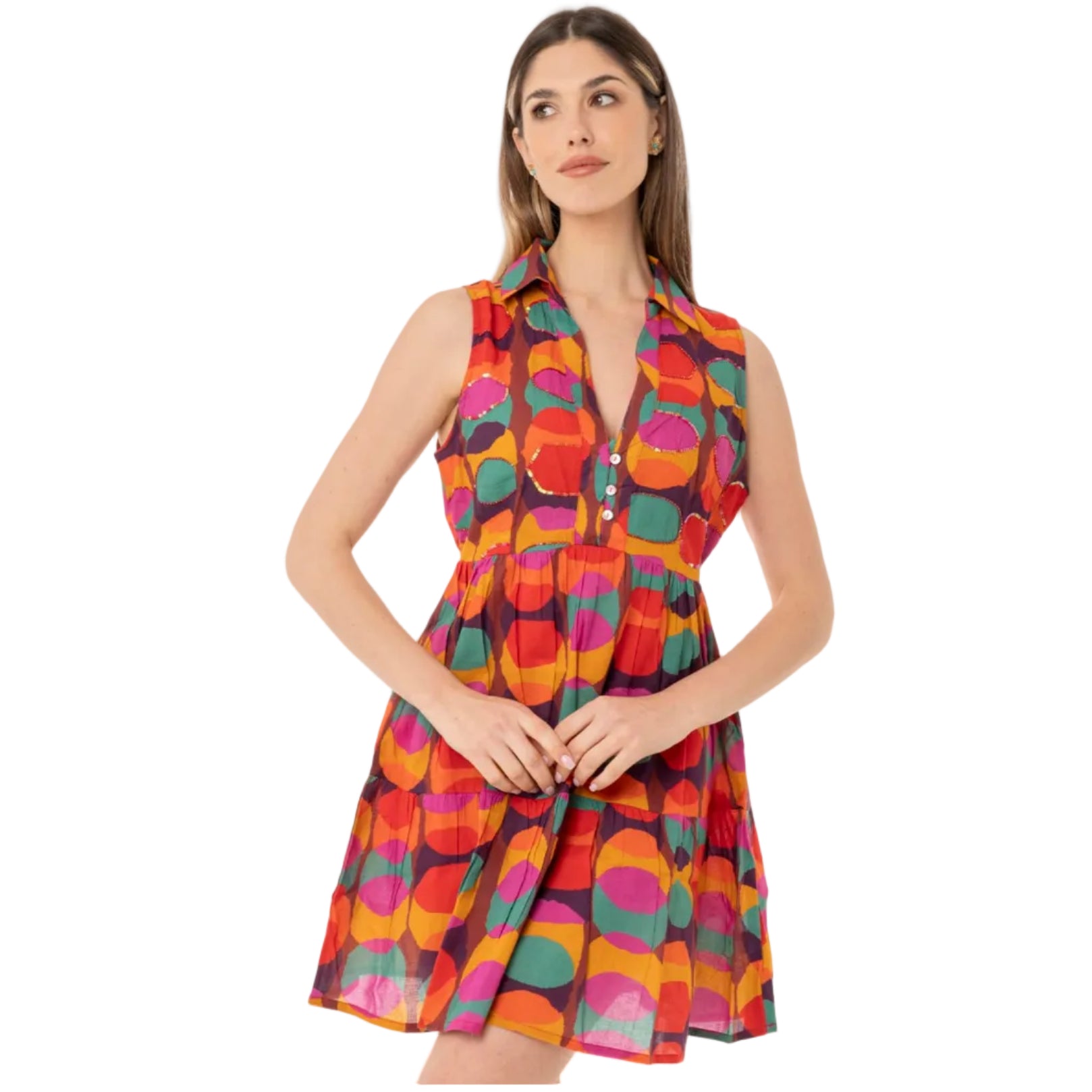 Vestito corto in cotone con stampa circolare multicolore - Mya Accessories