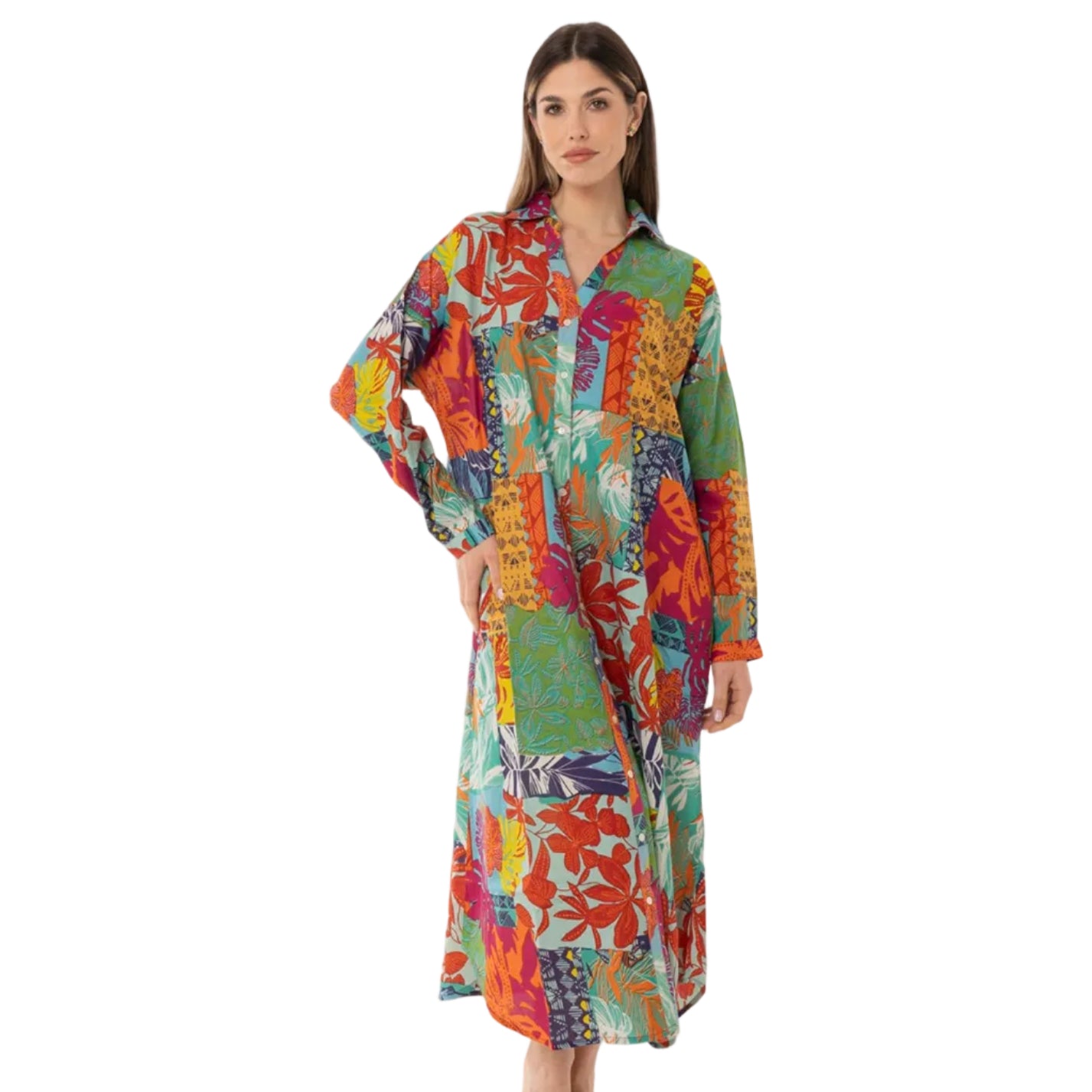 Vestito lungo in cotone con stampa marina multicolore - Mya Accessories