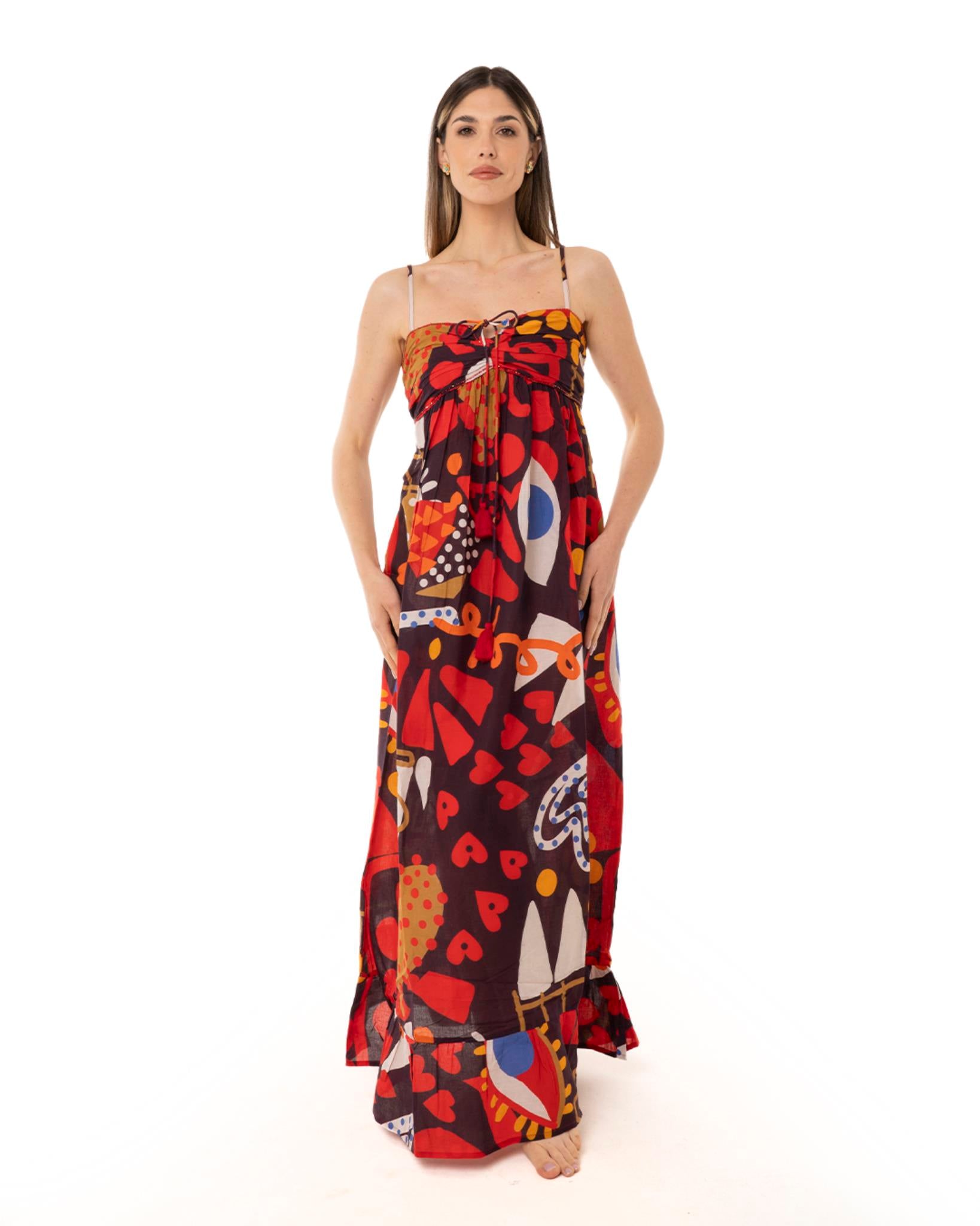 Vestito lungo in cotone con fantasia multicolore - Mya Accessories