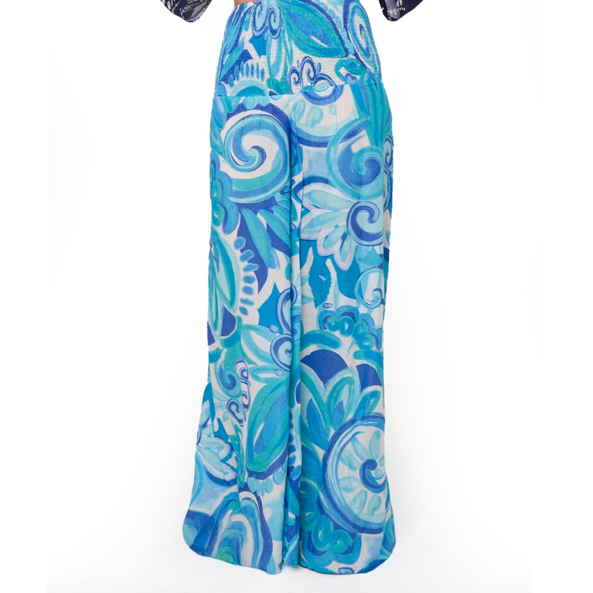Pantalone in cotone con fantasia tono turchese - Mya Accessories