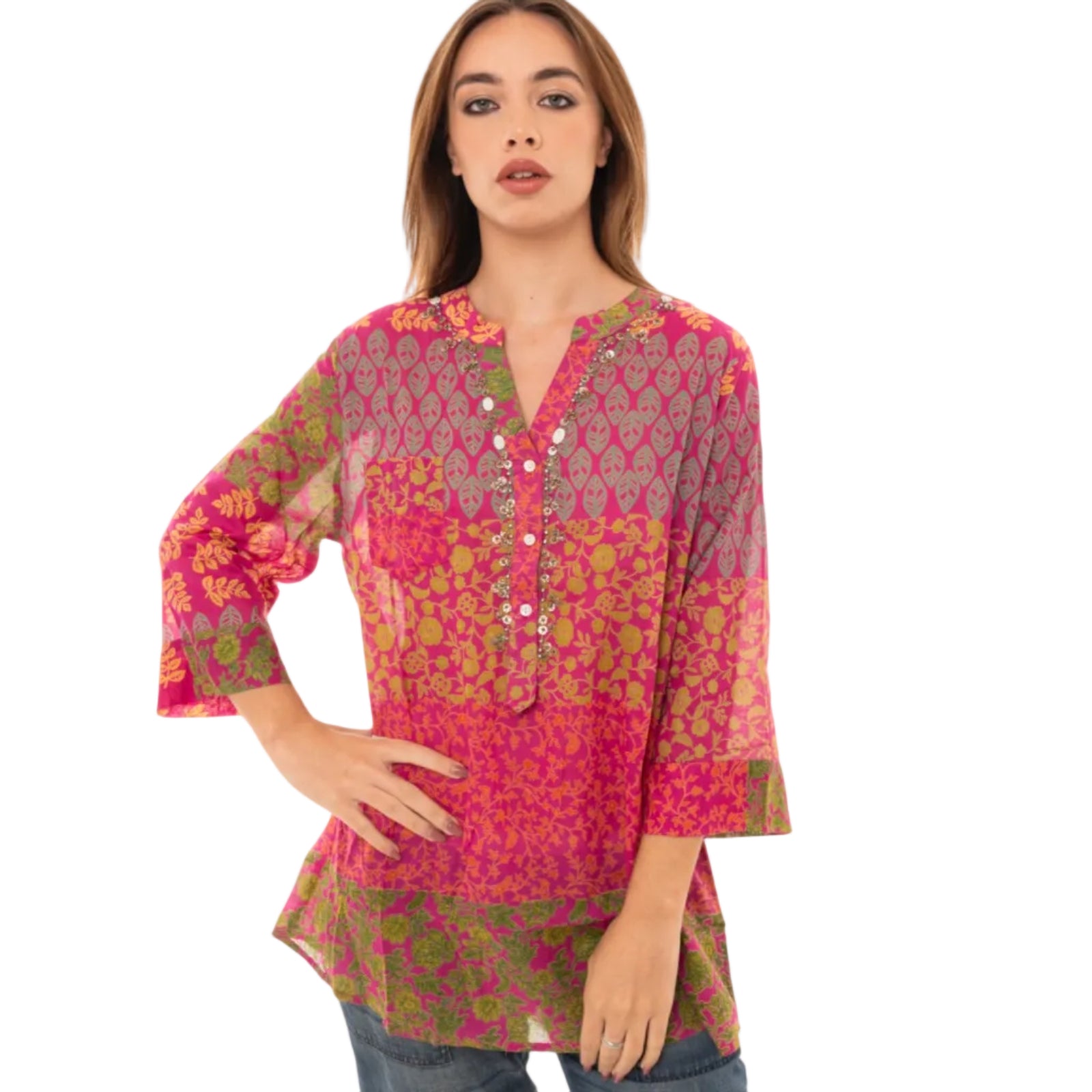Camicia in cotone con stampa tono fucsia - Mya Accessories