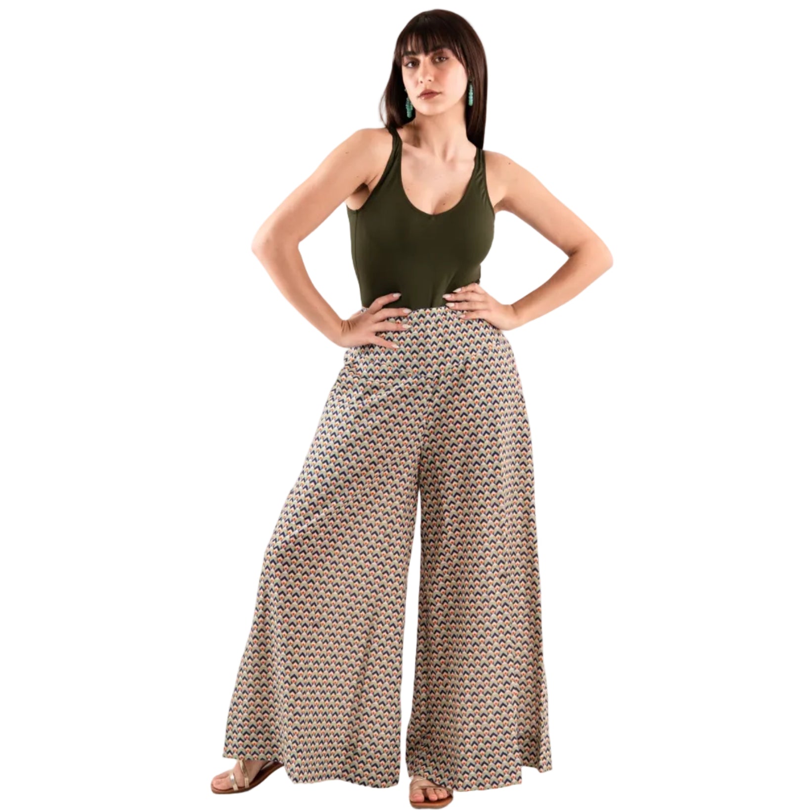 Pantalone in cotone con stampa geometrica multicolore - Mya Accessories