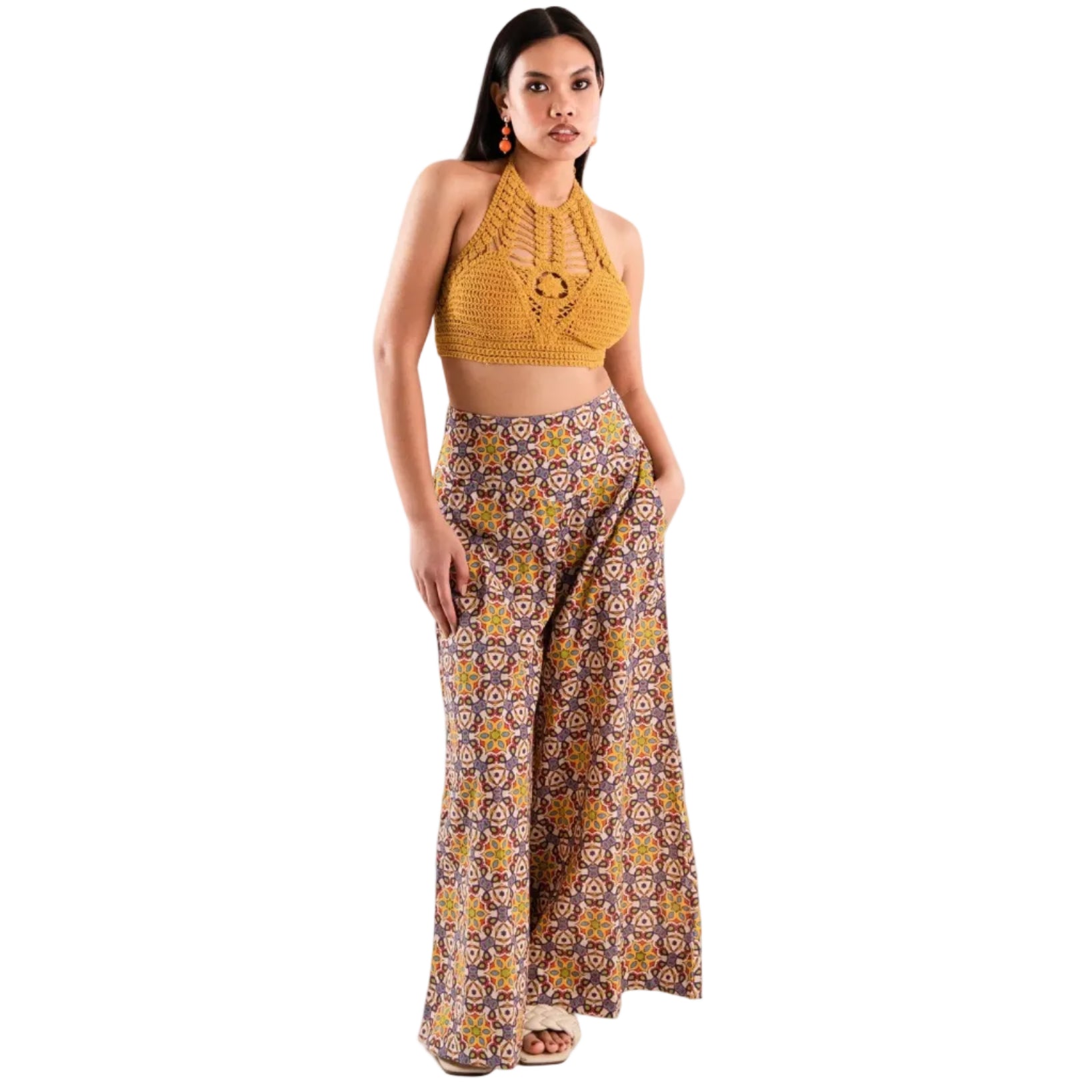 Pantalone in cotone con stampa a fiore geometrico multicolore - Mya Accessories