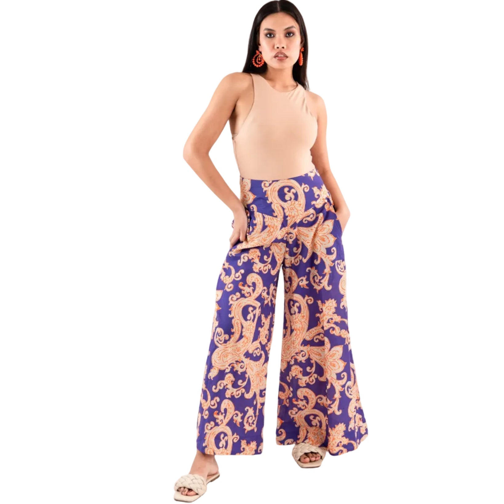 Pantalone in cotone con stampa viola ed arancio - Mya Accessories