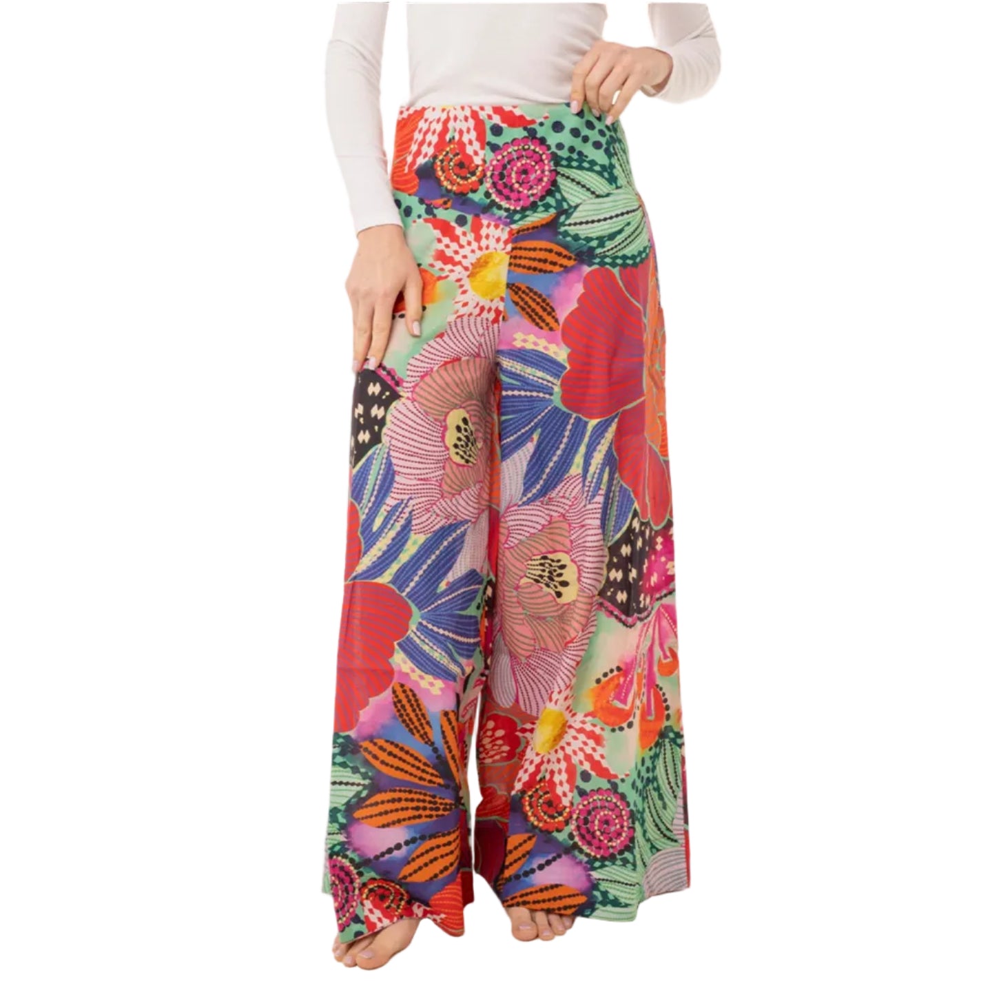 Pantalone in cotone con stampa a fiori multicolore - Mya Accessories