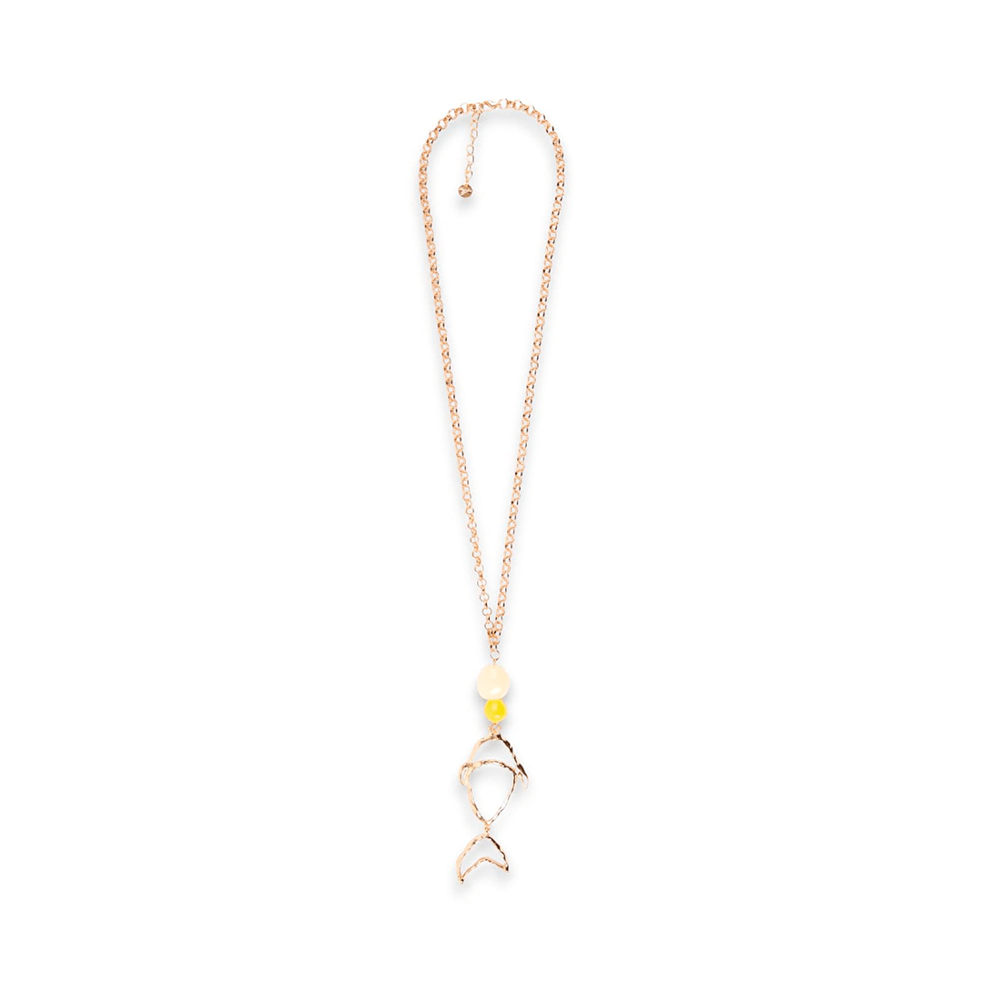 Collana lunga con pendente a forma di pesce e inserti bianco e giallo - Mya Accessories