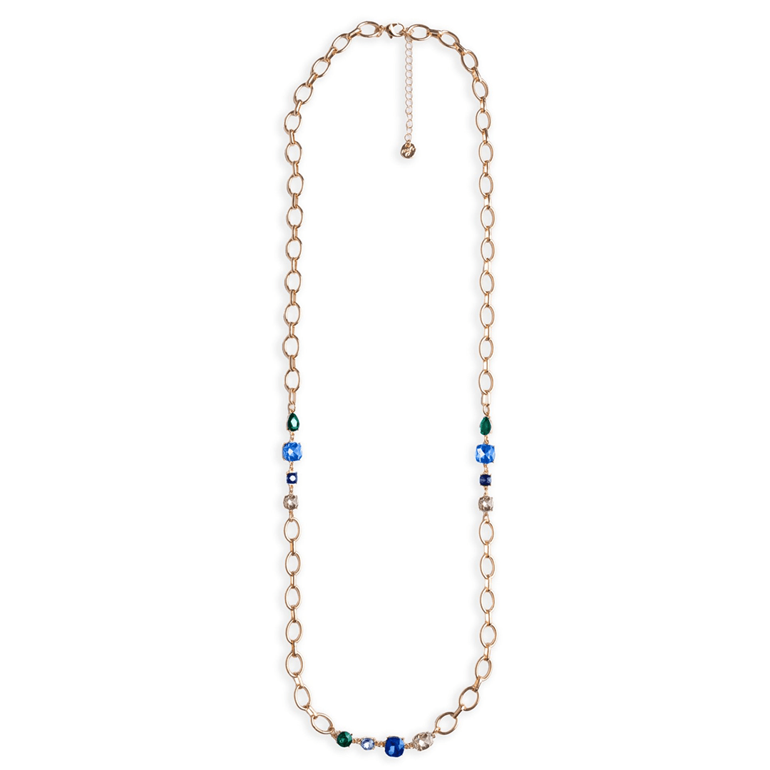 Collana lunga a catena con pietre in vetro tono blu - Mya Accessories