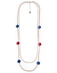 Collana lunga a catena doppio filo con fiori smaltati blu e rossi - Mya Accessories