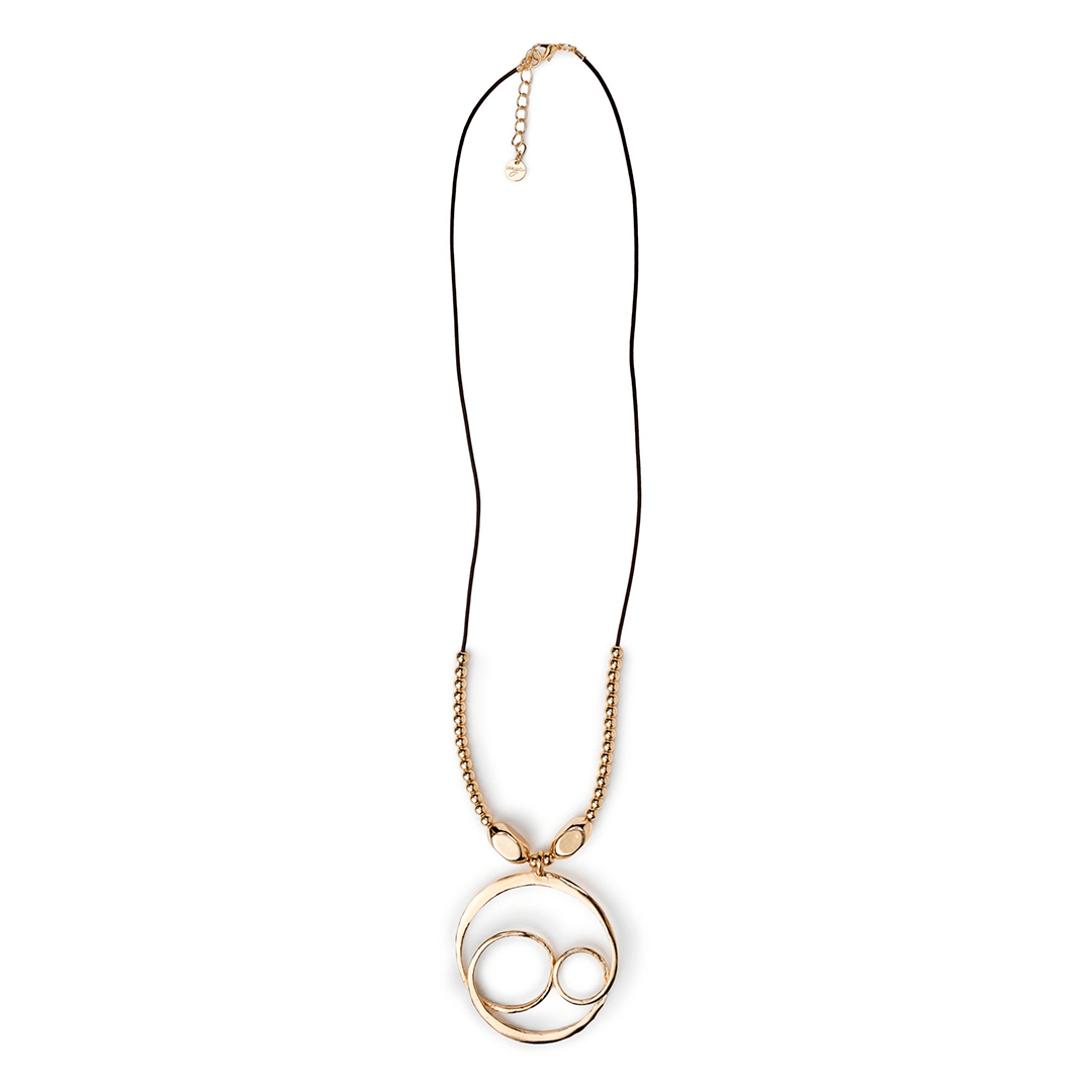 Collana lunga con laccio in cuoio con pendente a forma circolare - Mya Accessories