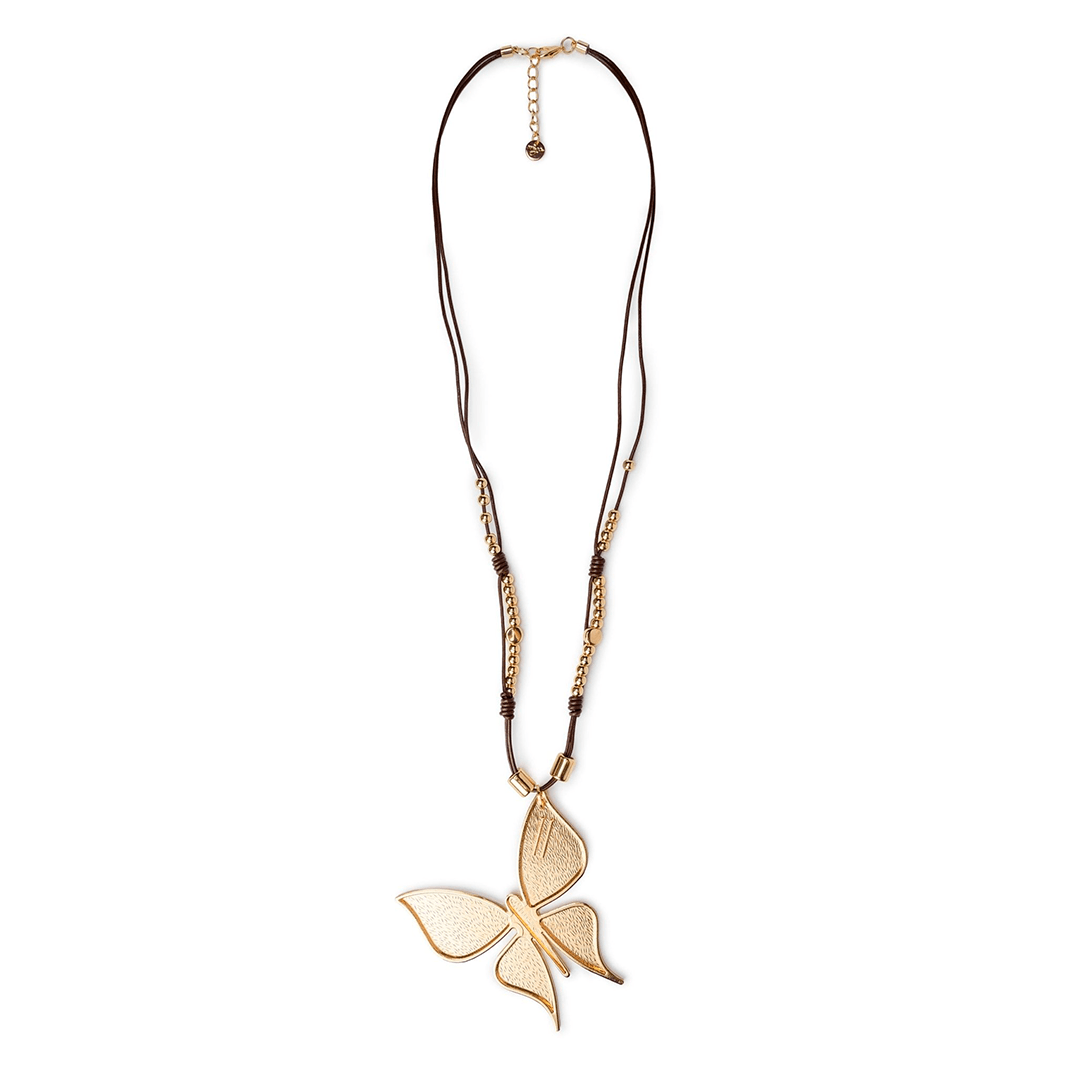 Collana lunga con laccio in cuoio con pendente a farfalla - Mya Accessories