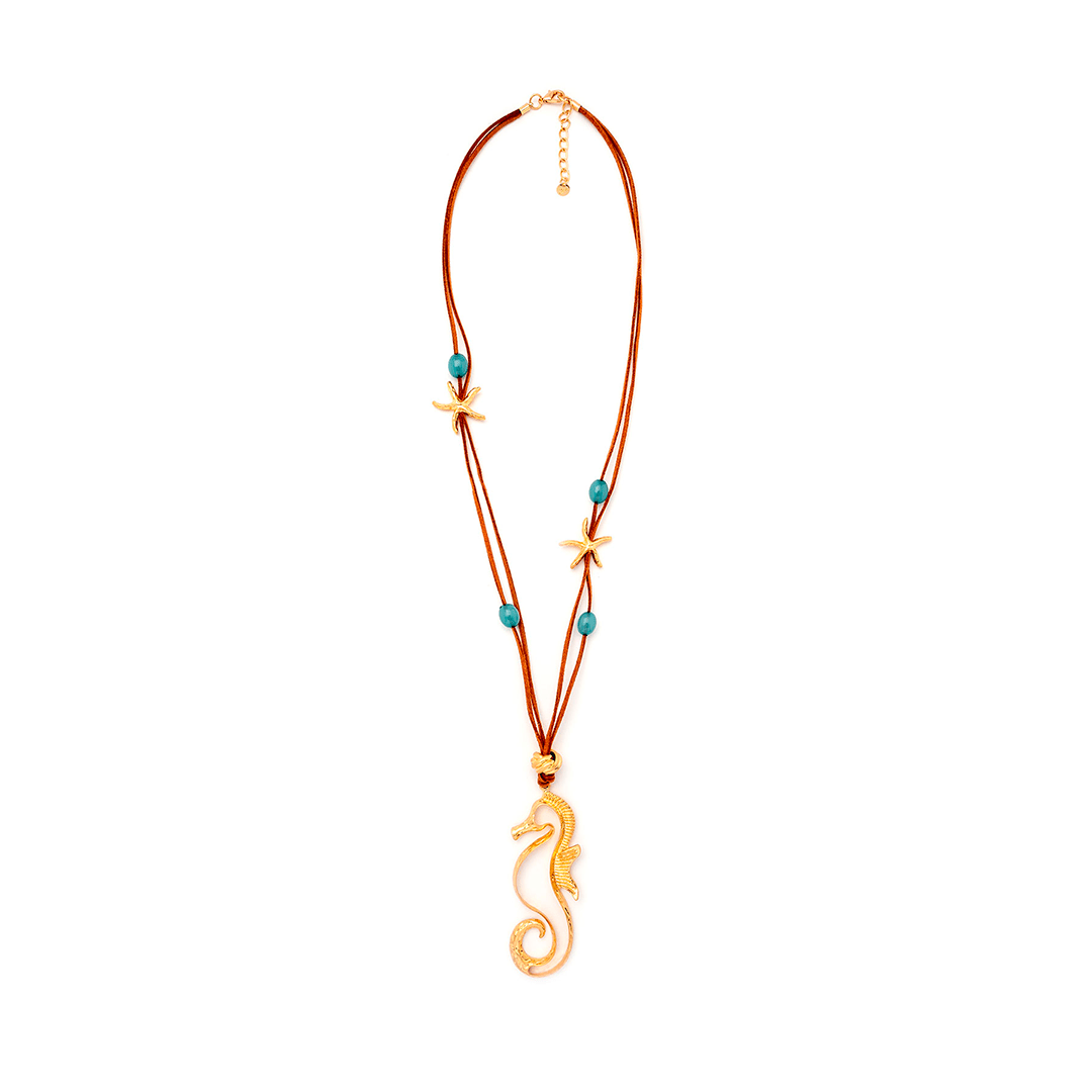 Collana lunga con laccio e pendente a cavalluccio marino - Mya Accessories