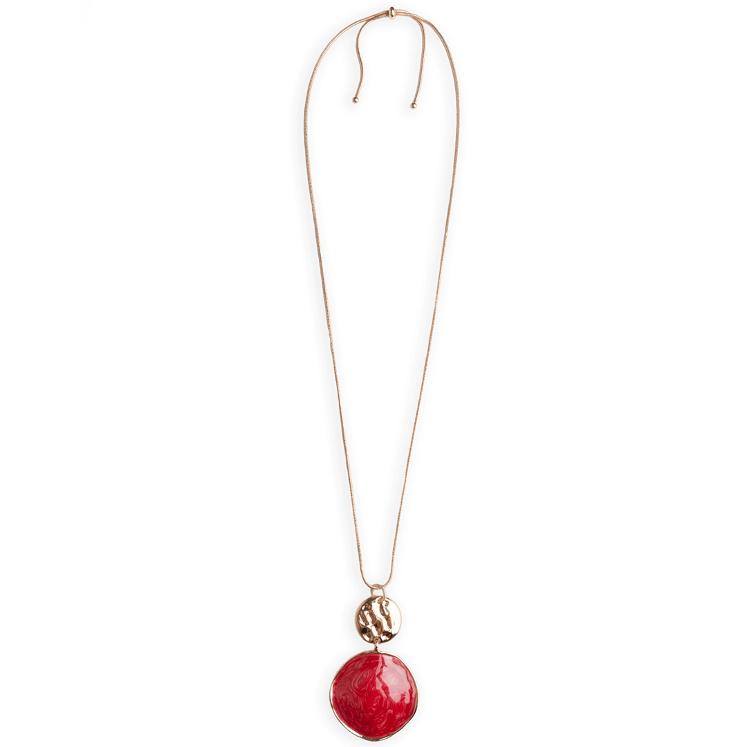 Collana lunga con pendente circolare marmorizzato rosso - Mya Accessories