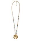 Collana lunga con microcristalli blu con pendente a griglia - Mya Accessories