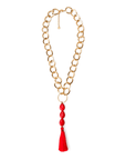 Collana con catena ad anelli martellati con pietre rosse con ciuffo - Mya Accessories