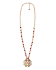 Collana lunga con microcristalli rosa e rossi con pendente a griglia - Mya Accessories